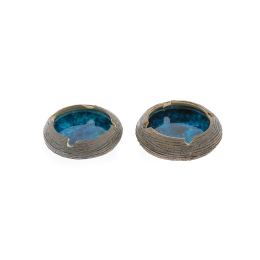 Ashtray Set of 2 - Handmade Brown Ceramic & Blue Glass - Casual Style - Large & Small 