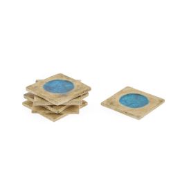 Drink Serving Coasters Set of 6 - Handmade Beige Ceramic & Blue Glass - Casual Style