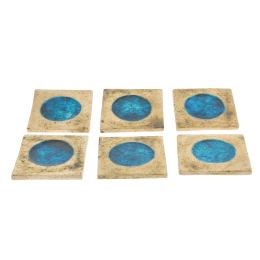 Drink Serving Coasters Set of 6 - Handmade Beige Ceramic & Blue Glass - Casual Style