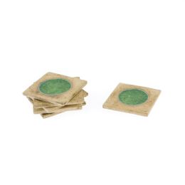 Drink Serving Coasters Set of 6 - Handmade Beige Ceramic & Green Glass - Casual Style