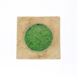 Drink Serving Coasters Set of 6 - Handmade Beige Ceramic & Green Glass - Casual Style