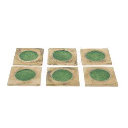 Drink Serving Coasters Set of 6 - Handmade Beige Ceramic & Green Glass - Casual Style