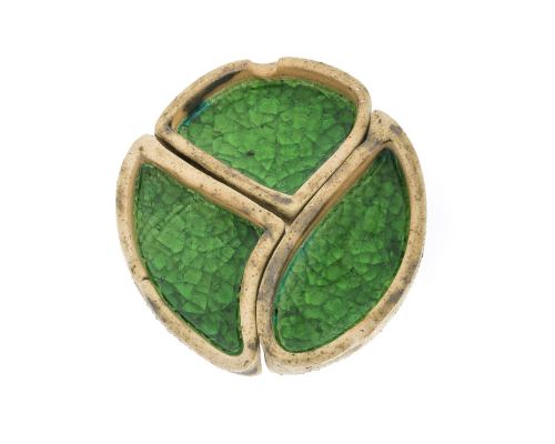 Ashtray - Handmade Beige Ceramic & Green Glass - 3 Sections 