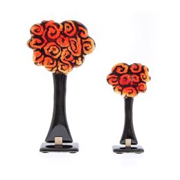 Decorative Trees Set of 2 - Handmade Fused Glass Table top Decor - Black & Red, Tall & Short