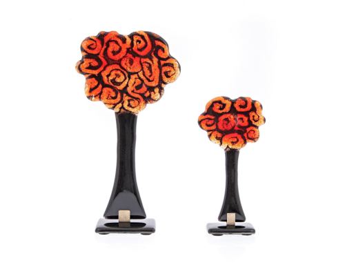 Decorative Trees Set of 2 - Handmade Fused Glass Table top Decor - Black & Red, Tall & Short