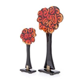 Decorative Trees Set of 2 - Handmade Fused Glass Table top Decor - Black & Red, Tall & Short