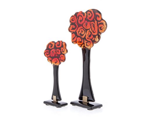 Decorative Trees Set of 2 - Handmade Fused Glass Table top Decor - Black & Red, Tall & Short