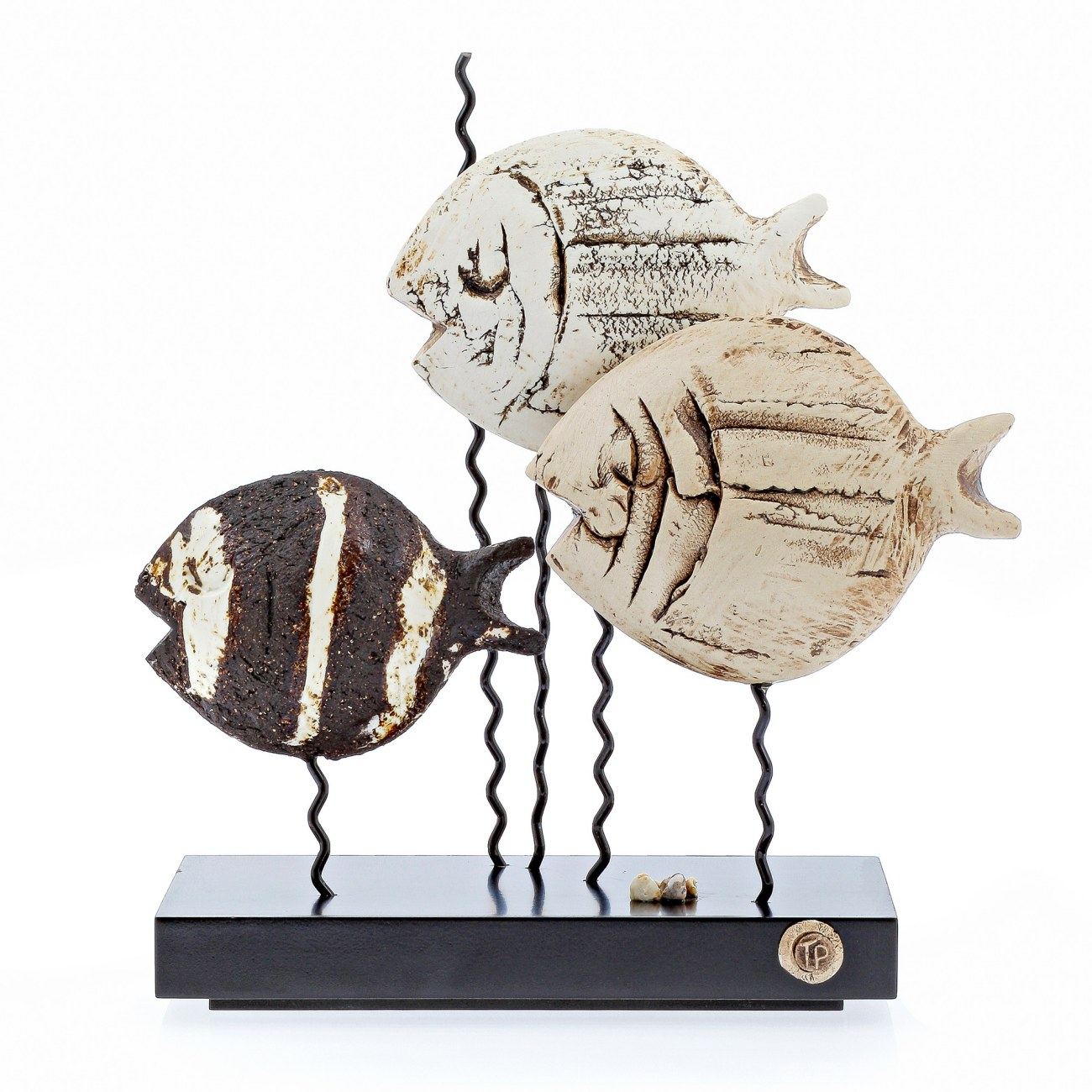 Fish Ornament Handmade Ceramic & Metal Table top Art Decor Sculpture Small 23cm (9")