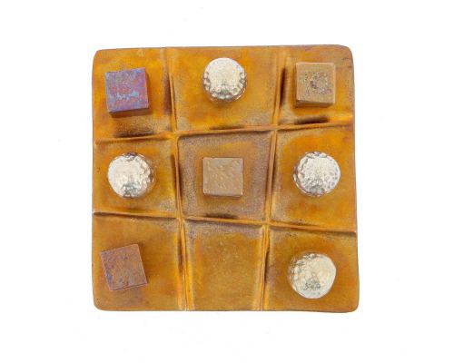 Tic Tac Toe Decorative Board Game - Handmade Bronze Metal - Table Art Decor - Brown & Gold - 13x13cm (5.1'' x 5.1'')