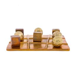 Tic Tac Toe Decorative Board Game - Handmade Bronze Metal - Table Art Decor - Brown & Gold - 13x13cm (5.1'' x 5.1'')