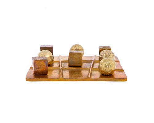 Tic Tac Toe Decorative Board Game - Handmade Bronze Metal - Table Art Decor - Brown & Gold - 13x13cm (5.1'' x 5.1'')