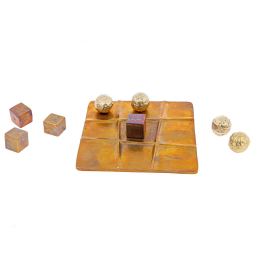 Tic Tac Toe Decorative Board Game - Handmade Bronze Metal - Table Art Decor - Brown & Gold - 13x13cm (5.1'' x 5.1'')