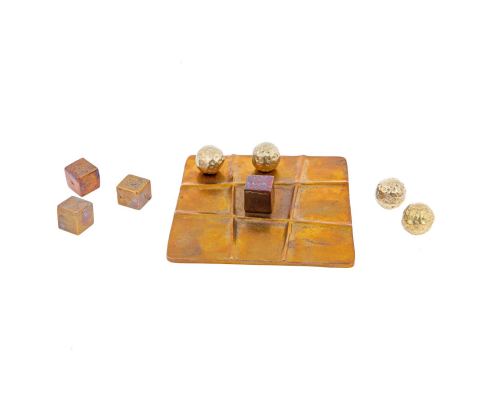 Tic Tac Toe Decorative Board Game - Handmade Bronze Metal - Table Art Decor - Brown & Gold - 13x13cm (5.1'' x 5.1'')