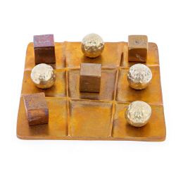 Tic Tac Toe Decorative Board Game - Handmade Bronze Metal - Table Art Decor - Brown & Gold - 13x13cm (5.1'' x 5.1'')