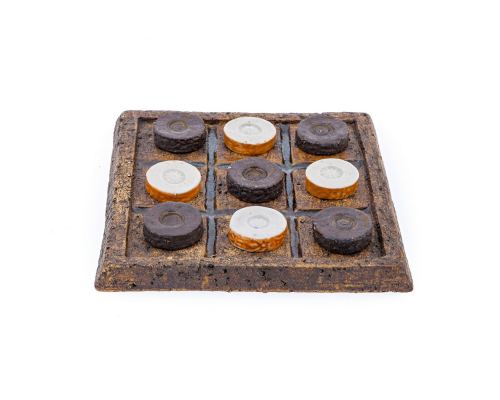 Tic Tac Toe Decorative Board Game - Handmade Ceramic - Brown & White