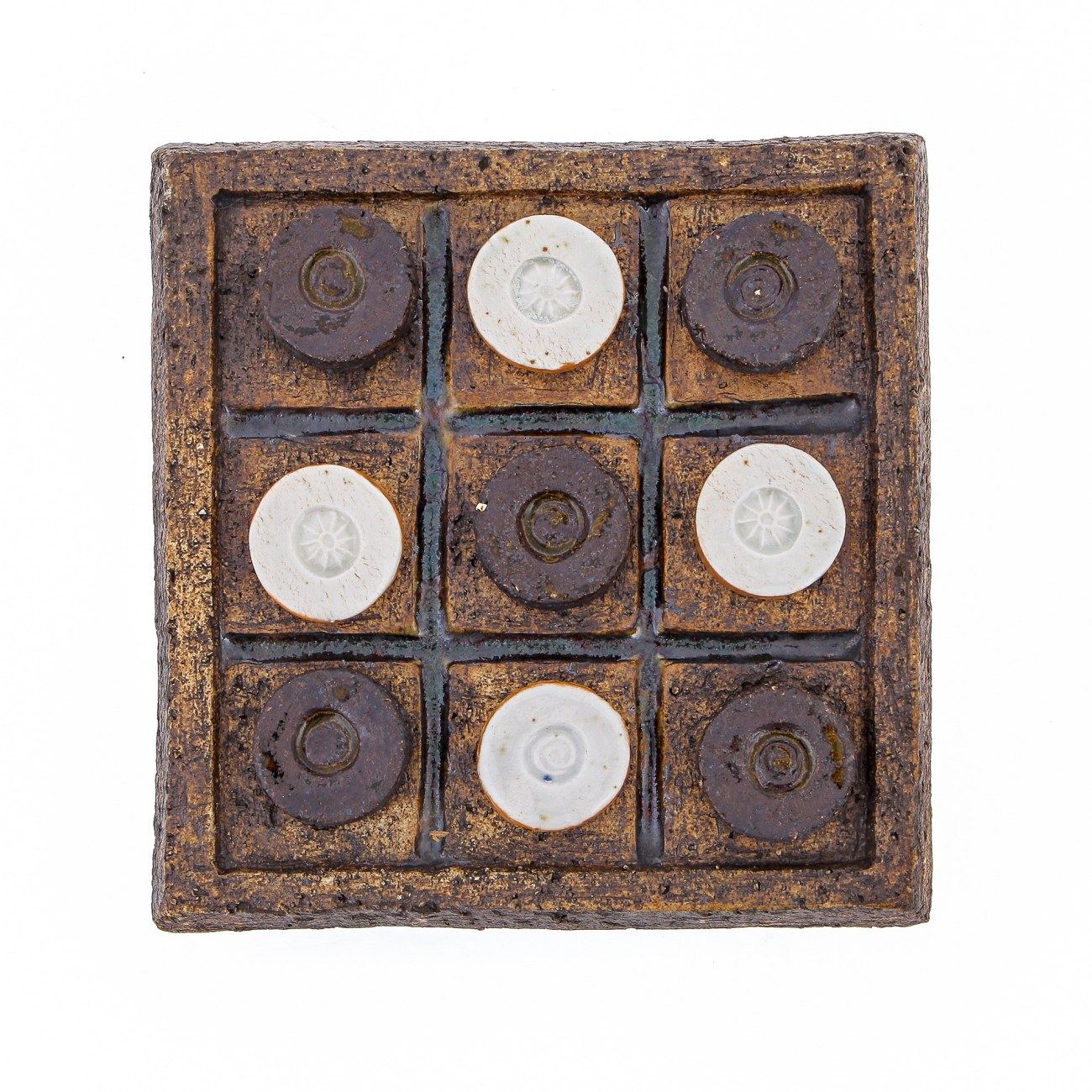Tic Tac Toe Decorative Board Game Handmade Ceramic Brown & White