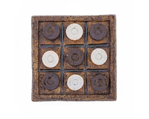 Tic Tac Toe Decorative Board Game - Handmade Ceramic - Brown & White