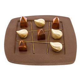 Tic Tac Toe Decorative Board Game - Handmade Ceramic & Bronze Metal - Table Art Decor - Brown & Gold