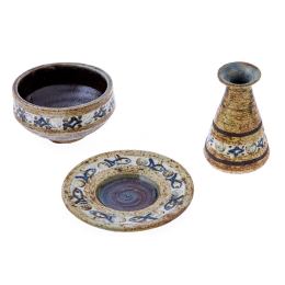 Decorative Candle Holder - Handmade Ceramic Table top Decor - Beige & Blue