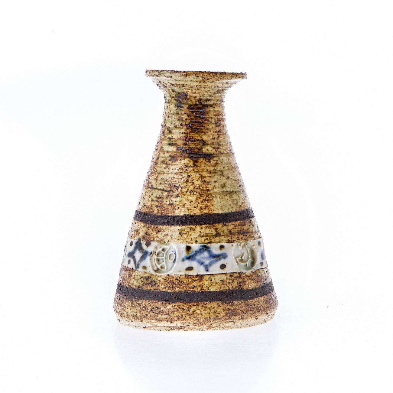 Decorative Candle Holder Handmade Ceramic Table top Decor Beige & Blue