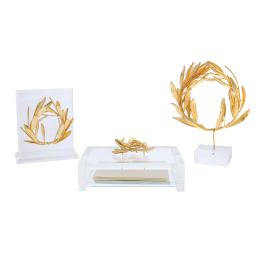 Olive Wreath - Real Natural Plant - Handmade 24 Karat Gold Plated on Plexiglass - Decor Ornament, 18cm (7")