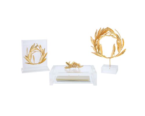 Olive Wreath - Real Natural Plant - Handmade 24 Karat Gold Plated on Plexiglass - Decor Ornament, 18cm (7")