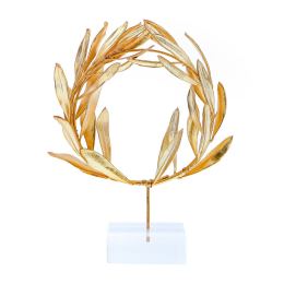 Olive Wreath - Real Natural Plant - Handmade 24 Karat Gold Plated on Plexiglass - Decor Ornament, 18cm (7")