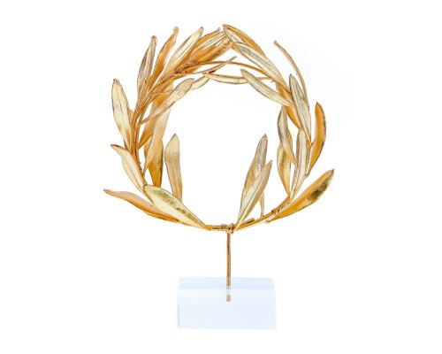 Olive Wreath - Real Natural Plant - Handmade 24 Karat Gold Plated on Plexiglass - Decor Ornament, 18cm (7")