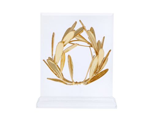 Olive Wreath - Real Natural Plant - Handmade 24 Karat Gold Plated on Plexiglass - Decor Ornament