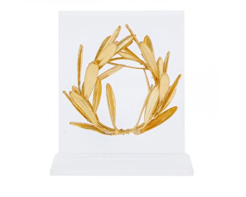 Olive Wreath - Real Natural Plant - Handmade 24 Karat Gold Plated on Plexiglass - Decor Ornament