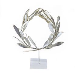 Olive Wreath - Real Natural Plant - Handmade 925 Sterling Silver Plated on Plexiglass - Decor Ornament, 18cm (7")
