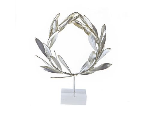 Olive Wreath - Real Natural Plant - Handmade 925 Sterling Silver Plated on Plexiglass - Decor Ornament, 18cm (7")