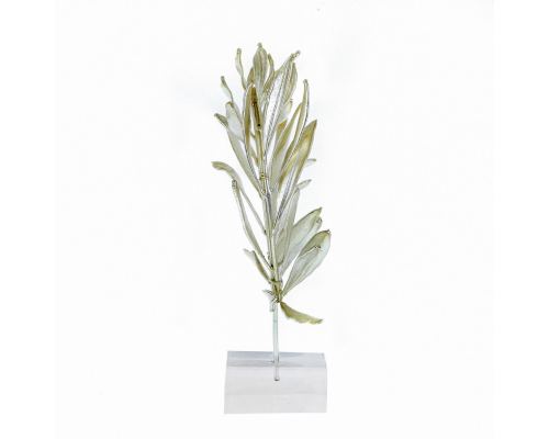 Olive Wreath - Real Natural Plant - Handmade 925 Sterling Silver Plated on Plexiglass - Decor Ornament, 18cm (7")