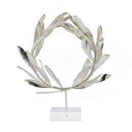 Olive Wreath - Real Natural Plant - Handmade 925 Sterling Silver Plated on Plexiglass - Decor Ornament, 18cm (7")