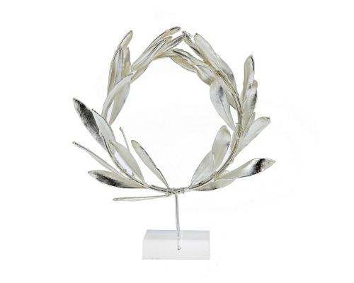 Olive Wreath - Real Natural Plant - Handmade 925 Sterling Silver Plated on Plexiglass - Decor Ornament, 18cm (7")