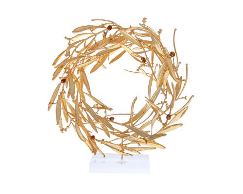 Olive Wreath - Real Natural Plant & Olives - Handmade 24 Karat Gold Plated on Plexiglass - Decor Ornament - Large 30cm (11.8")