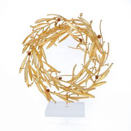 Olive Wreath - Real Natural Plant & Olives - Handmade 24 Karat Gold Plated on Plexiglass - Decor Ornament - Large 30cm (11.8")