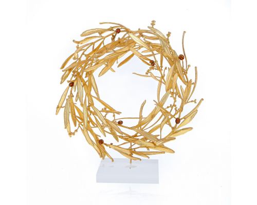 Olive Wreath - Real Natural Plant & Olives - Handmade 24 Karat Gold Plated on Plexiglass - Decor Ornament - Large 30cm (11.8")