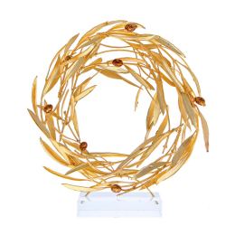 Olive Wreath - Real Natural Plant & Olives - Handmade 24 Karat Gold Plated on Plexiglass - Decor Ornament - Medium 24cm (9.4")