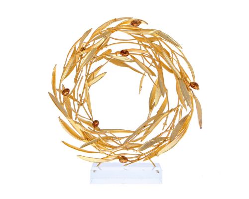 Olive Wreath - Real Natural Plant & Olives - Handmade 24 Karat Gold Plated on Plexiglass - Decor Ornament - Medium 24cm (9.4")