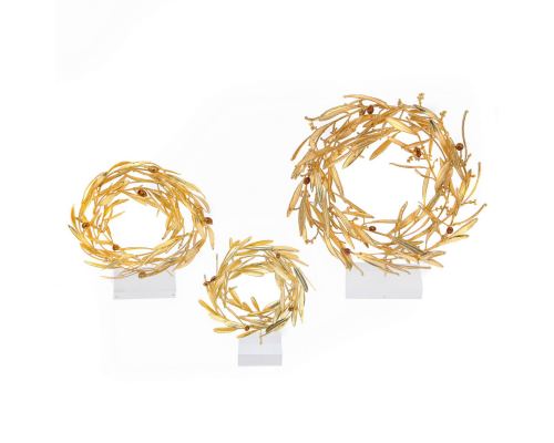 Olive Wreath - Real Natural Plant & Olives - Handmade 24 Karat Gold Plated on Plexiglass - Decor Ornament - Medium 24cm (9.4")