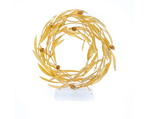 Olive Wreath - Real Natural Plant & Olives - Handmade 24 Karat Gold Plated on Plexiglass - Decor Ornament - Medium 24cm (9.4")