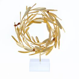 Olive Wreath - Real Natural Plant & Olives - Handmade 24 Karat Gold Plated on Plexiglass - Decor Ornament - Small 18cm (7")