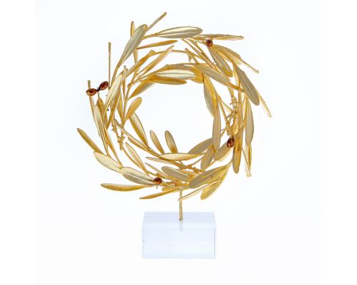 Olive Wreath - Real Natural Plant & Olives - Handmade 24 Karat Gold Plated on Plexiglass - Decor Ornament - Small 18cm (7")