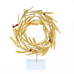 Olive Wreath - Real Natural Plant & Olives - Handmade 24 Karat Gold Plated on Plexiglass - Decor Ornament - Small 18cm (7")
