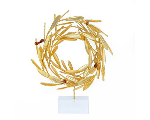 Olive Wreath - Real Natural Plant & Olives - Handmade 24 Karat Gold Plated on Plexiglass - Decor Ornament - Small 18cm (7")