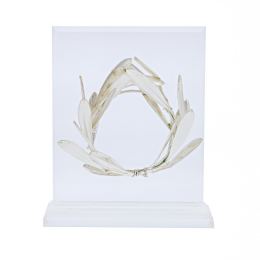 Olive Wreath - Real Natural Plant - Handmade 925 Sterling Silver Plated on Plexiglass - Decor Ornament 