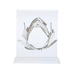 Olive Wreath - Real Natural Plant - Handmade 925 Sterling Silver Plated on Plexiglass - Decor Ornament 