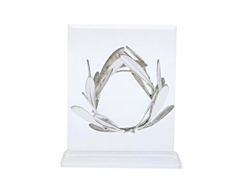 Olive Wreath - Real Natural Plant - Handmade 925 Sterling Silver Plated on Plexiglass - Decor Ornament 