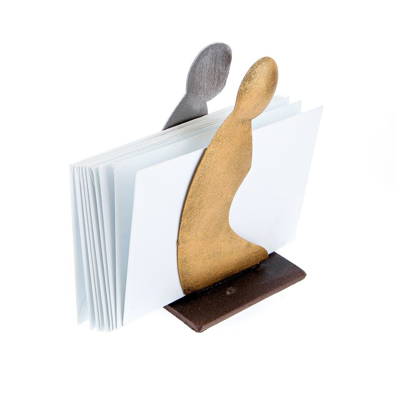 Business Card Holder Desktop Handmade Metal Human Figure Gold